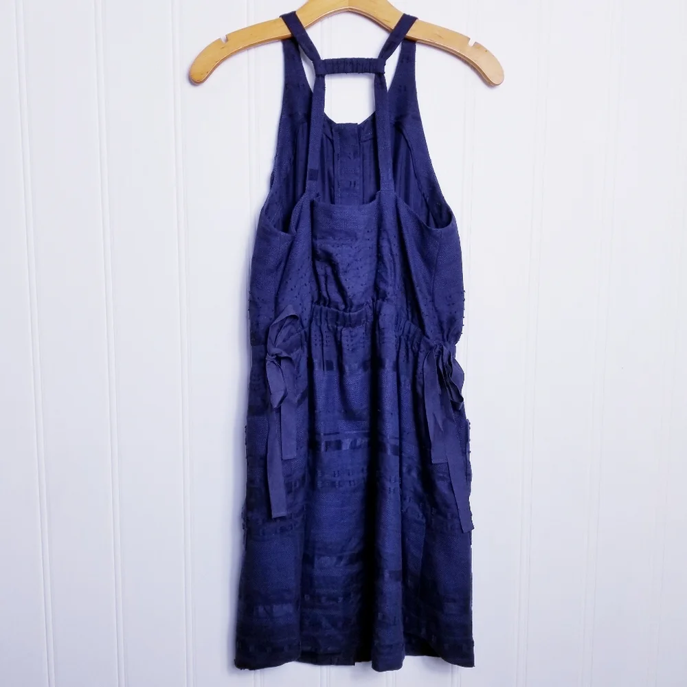 3.1 Phillip Lim Dress Womens Size 8 Blue Linen Blend Halter Neck Zip Front